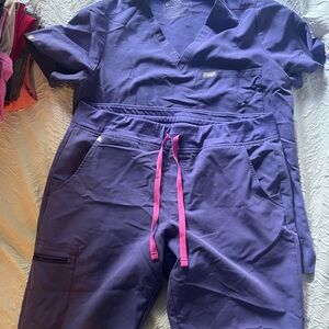 Figs Purple Jogger Pants with Pink Drawstring